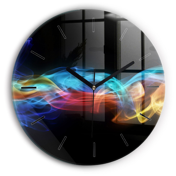 Round glass clock Abstract colorful lines