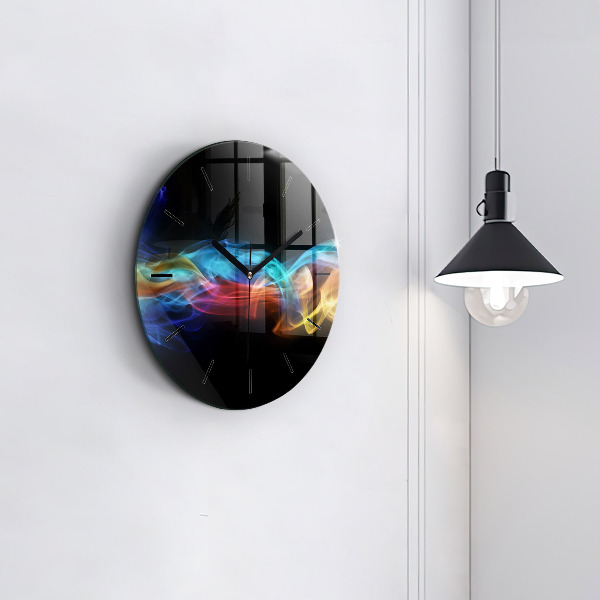 Round glass clock Abstract colorful lines
