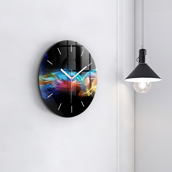 Round glass clock Abstract colorful lines
