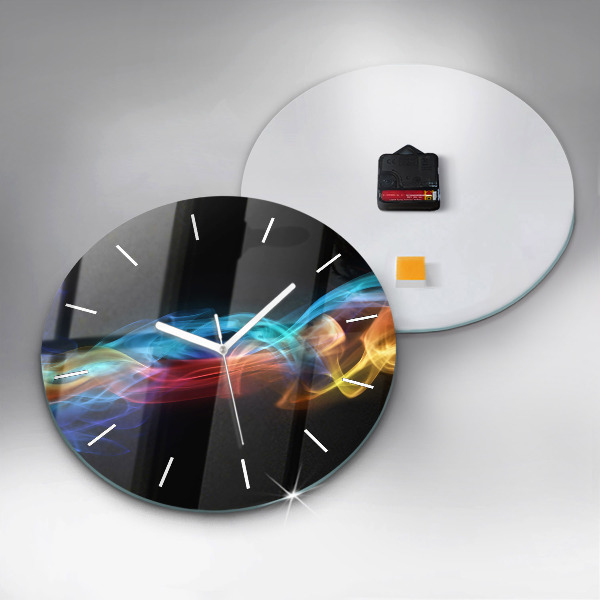 Round glass clock Abstract colorful lines