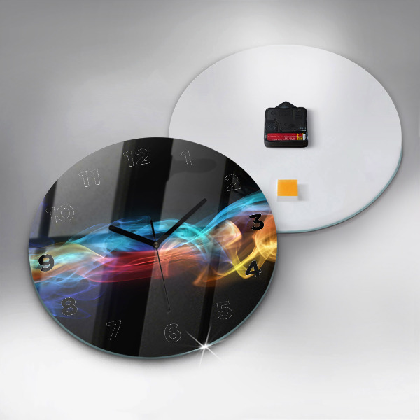 Round glass clock Abstract colorful lines