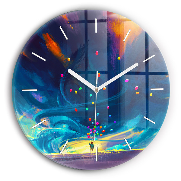 Round glass clock Baby and balloons