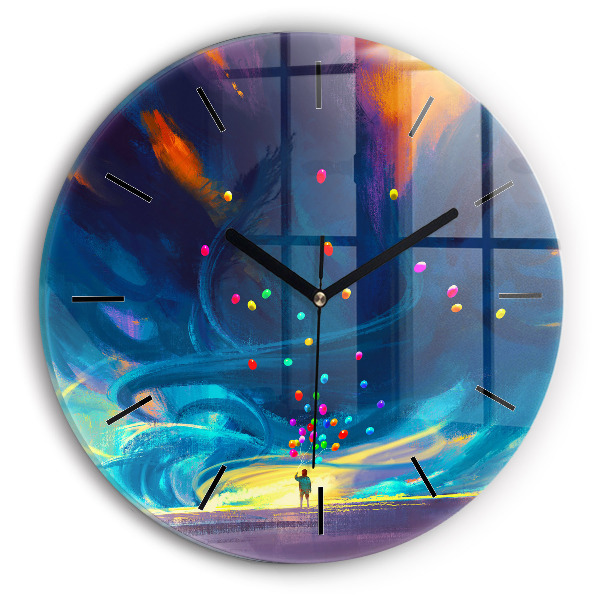 Round glass clock Baby and balloons