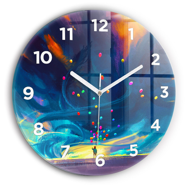 Round glass clock Baby and balloons