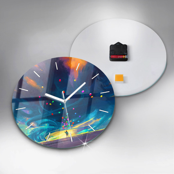 Round glass clock Baby and balloons