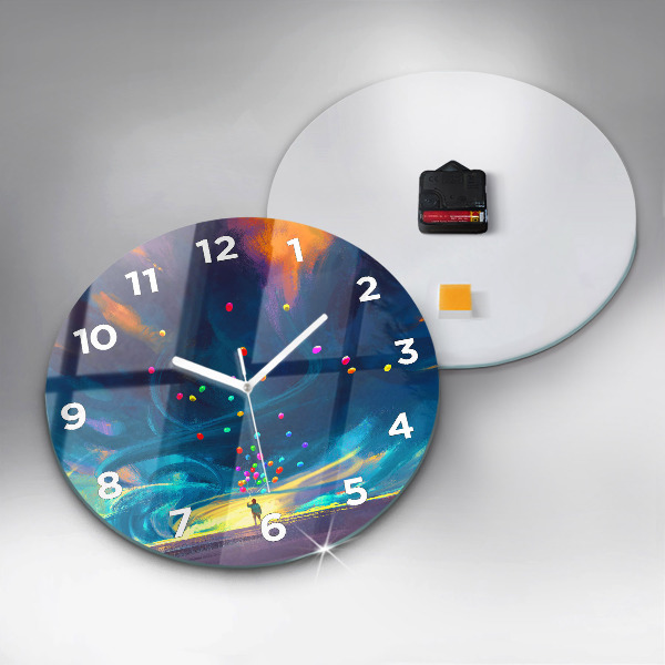 Round glass clock Baby and balloons