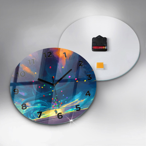 Round glass clock Baby and balloons