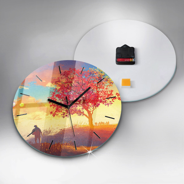 Round glass clock Autumn Landscape