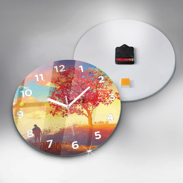 Round glass clock Autumn Landscape