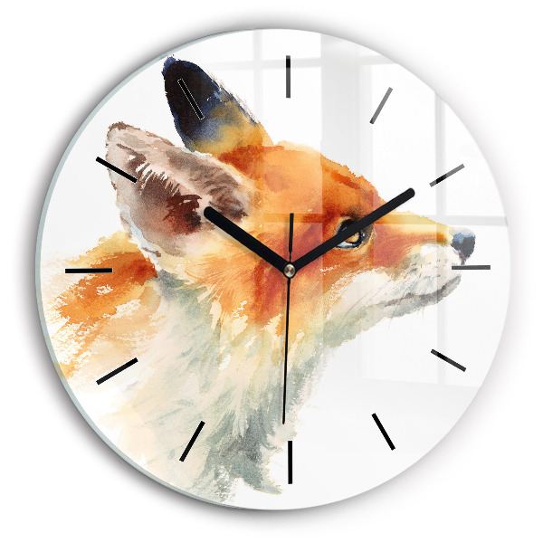 Round glass clock Watercolor young fox