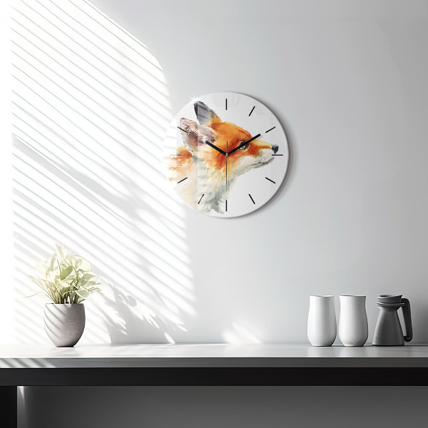 Round glass clock Watercolor young fox