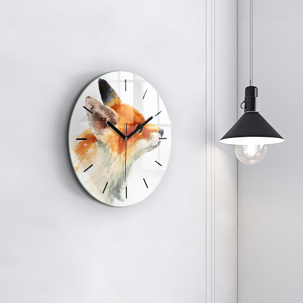 Round glass clock Watercolor young fox
