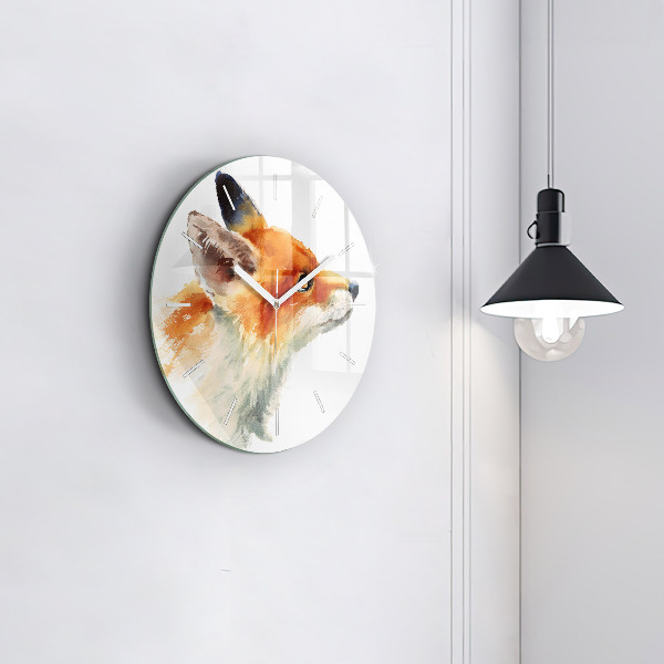 Round glass clock Watercolor young fox