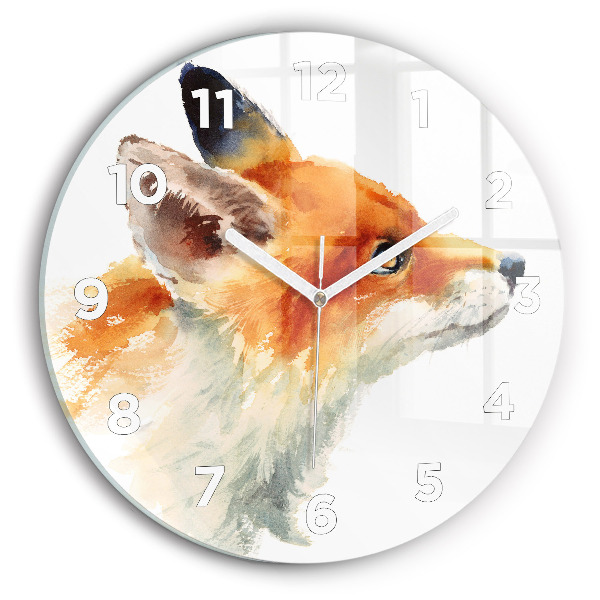 Round glass clock Watercolor young fox