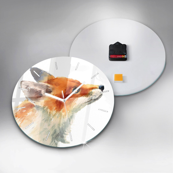 Round glass clock Watercolor young fox