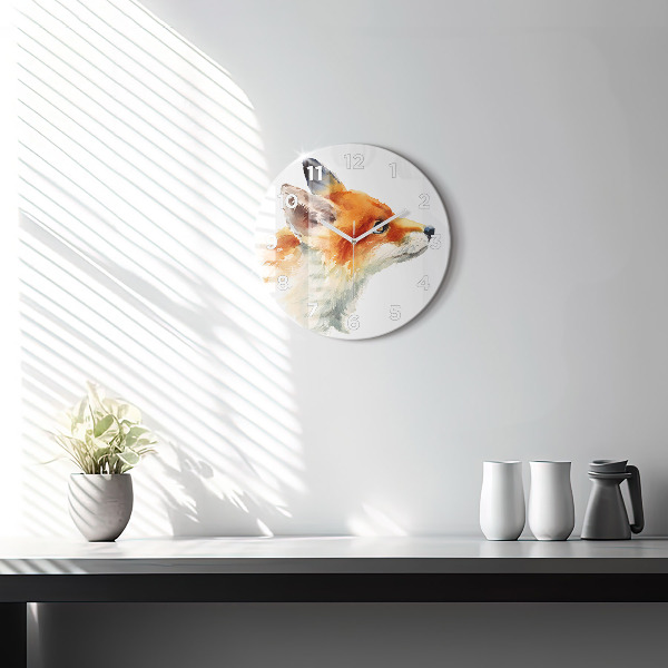 Round glass clock Watercolor young fox