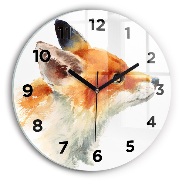 Round glass clock Watercolor young fox