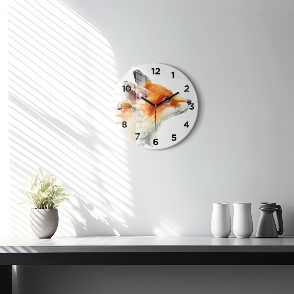 Round glass clock Watercolor young fox