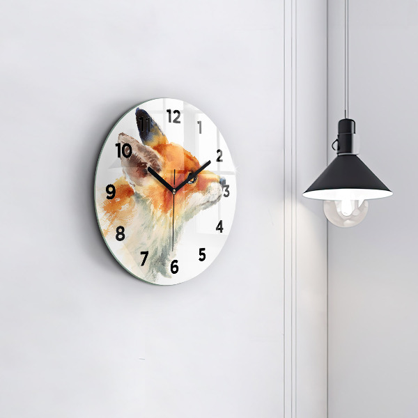 Round glass clock Watercolor young fox