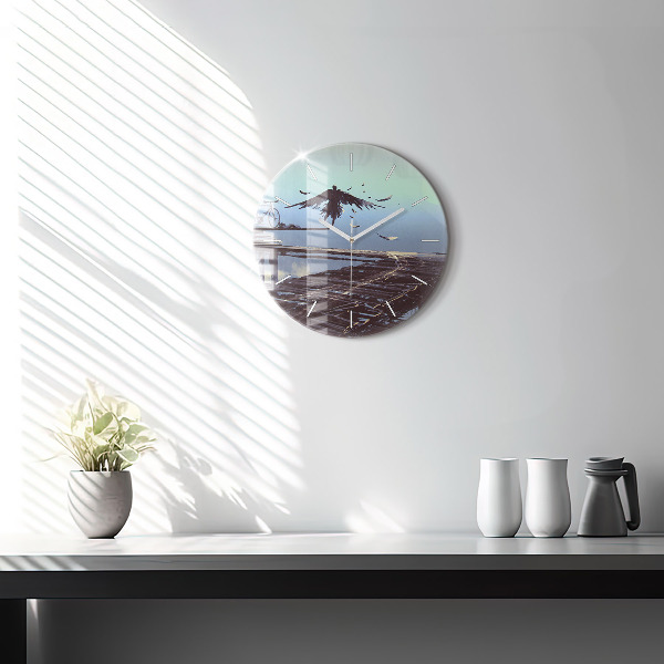 Round glass clock Angel, Bridge and Bicycle