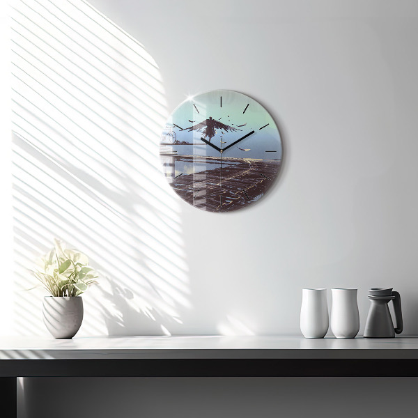 Round glass clock Angel, Bridge and Bicycle