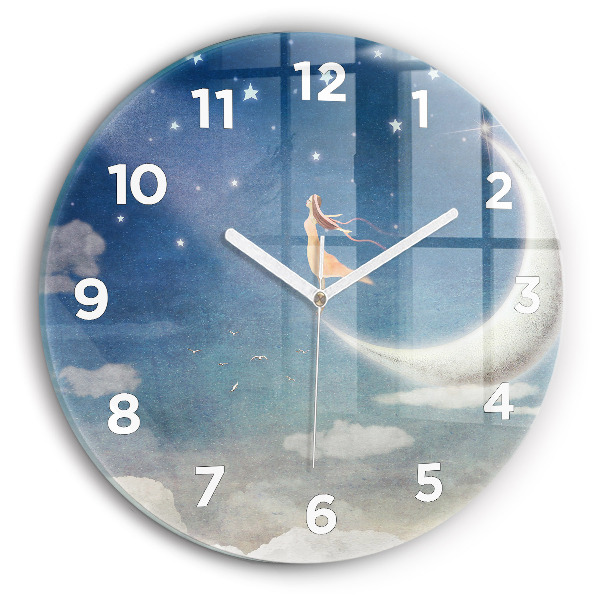 Round glass clock Girl on the moon
