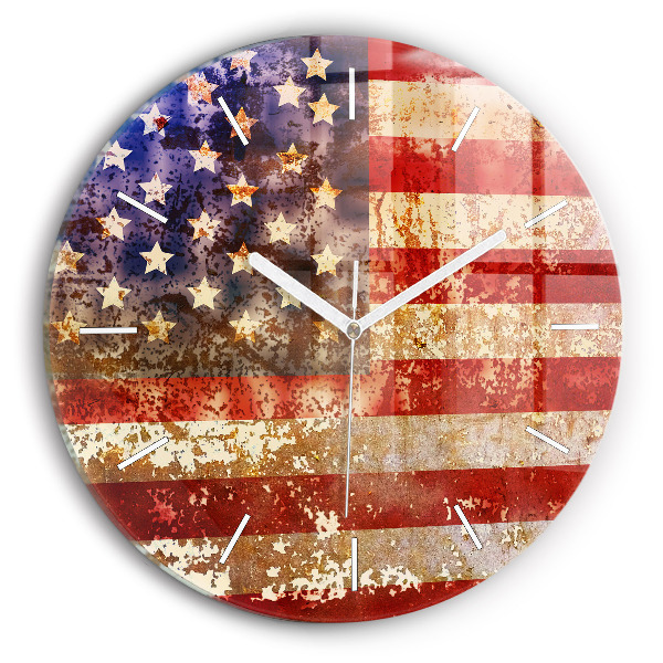 Round glass clock Vintage USA Flag