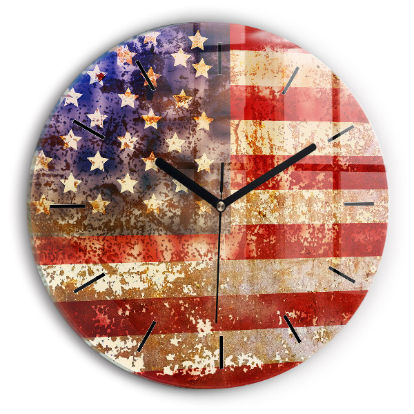 Round glass clock Vintage USA Flag