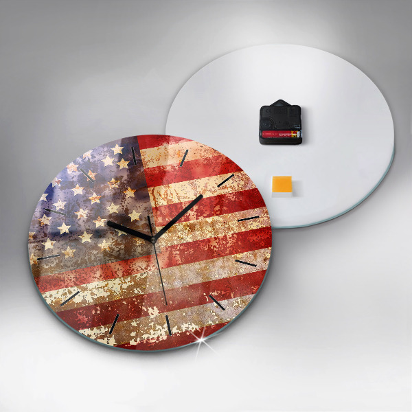 Round glass clock Vintage USA Flag
