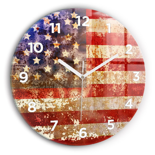 Round glass clock Vintage USA Flag