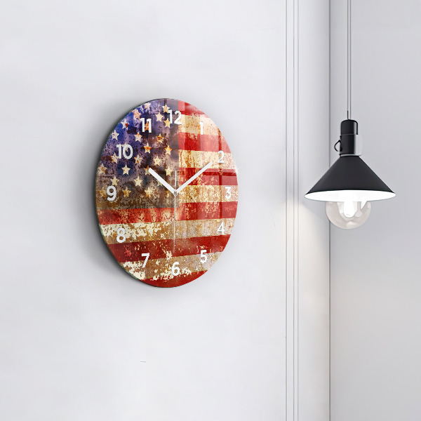 Round glass clock Vintage USA Flag