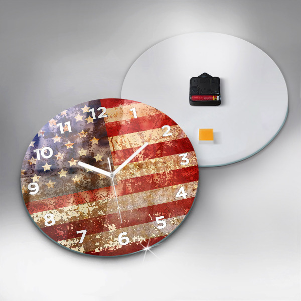 Round glass clock Vintage USA Flag