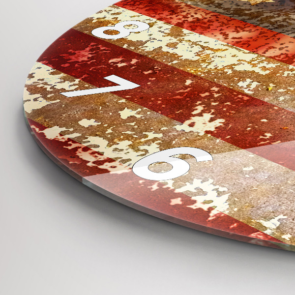 Round glass clock Vintage USA Flag
