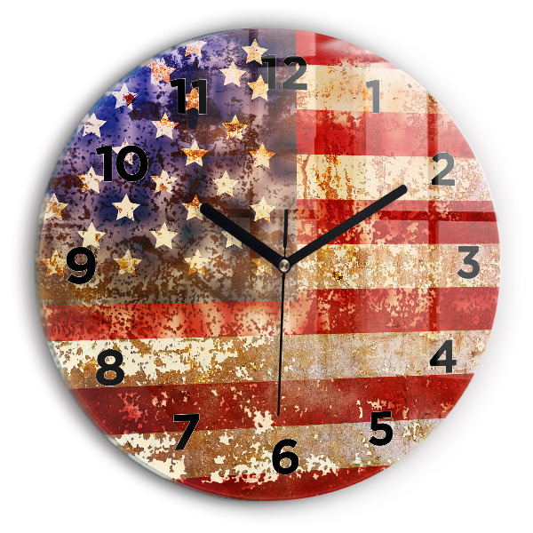 Round glass clock Vintage USA Flag