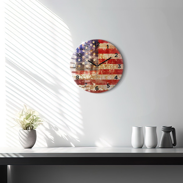 Round glass clock Vintage USA Flag