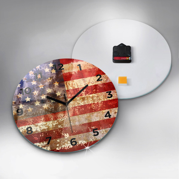 Round glass clock Vintage USA Flag