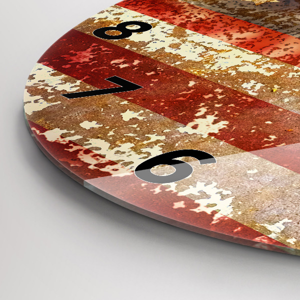 Round glass clock Vintage USA Flag