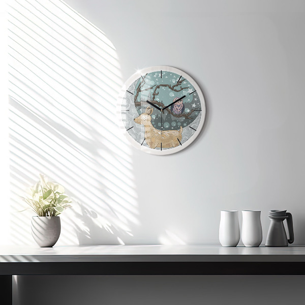 Round glass clock Nocturnal Animals and the Moon