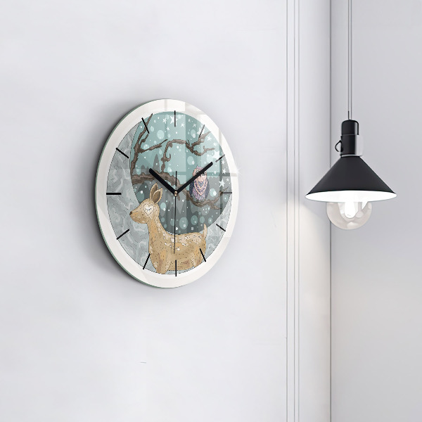 Round glass clock Nocturnal Animals and the Moon