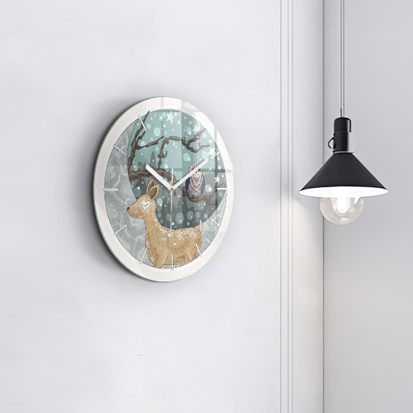 Round glass clock Nocturnal Animals and the Moon