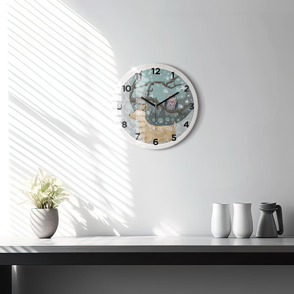 Round glass clock Nocturnal Animals and the Moon