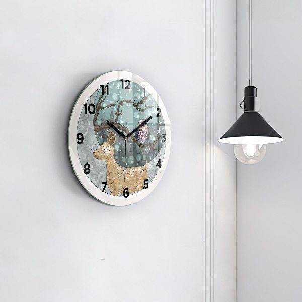 Round glass clock Nocturnal Animals and the Moon