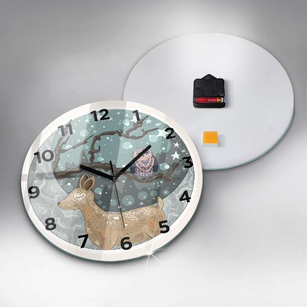 Round glass clock Nocturnal Animals and the Moon