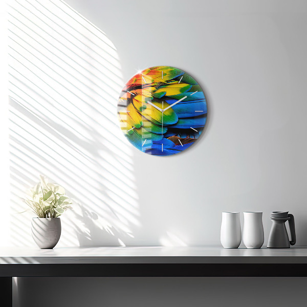 Round glass clock Colorful bird wings