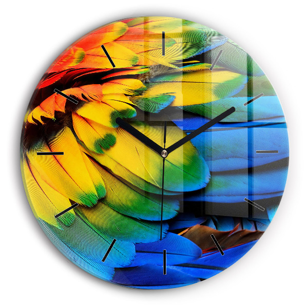Round glass clock Colorful bird wings