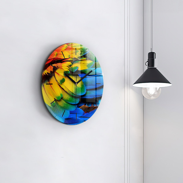 Round glass clock Colorful bird wings