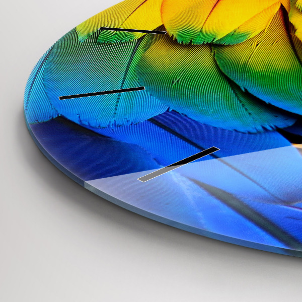 Round glass clock Colorful bird wings
