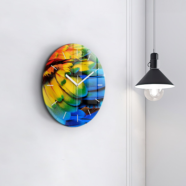 Round glass clock Colorful bird wings