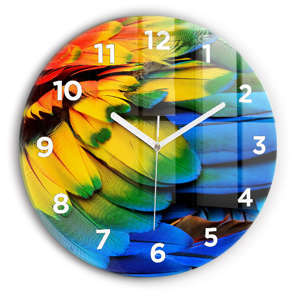Round glass clock Colorful bird wings