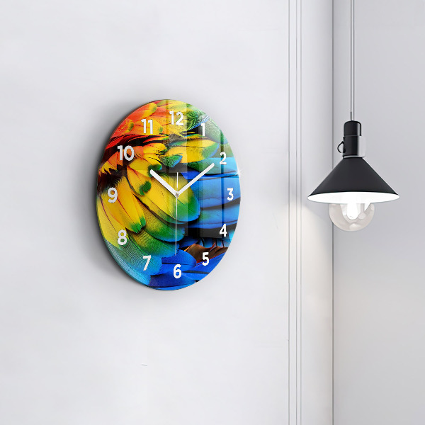 Round glass clock Colorful bird wings